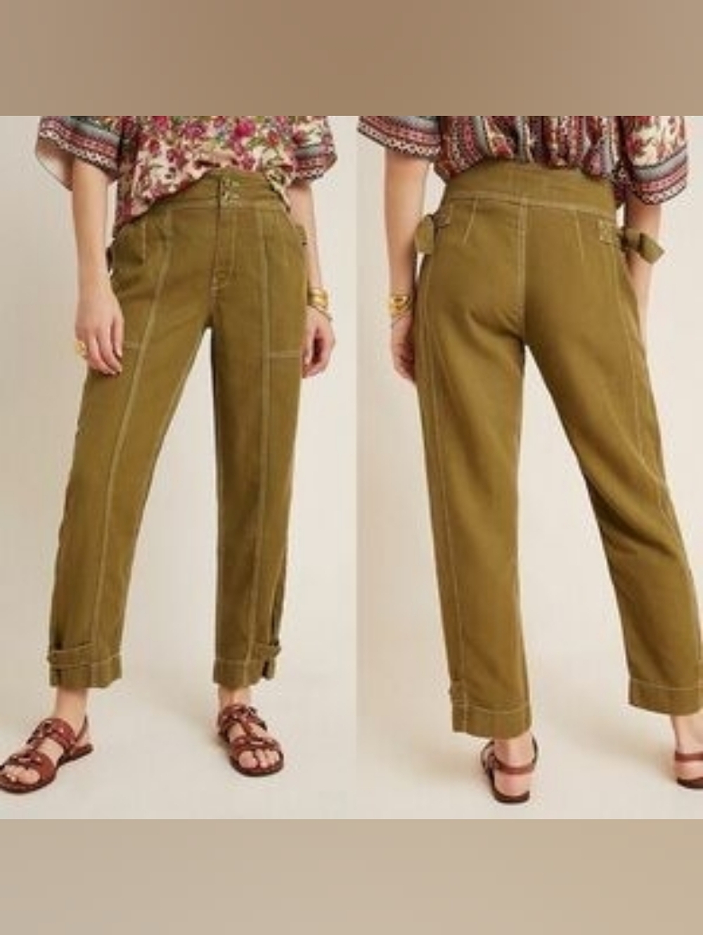 Anthropologie Jackson Tapered  Utility Pants lyocell linen cotton blend sz 10